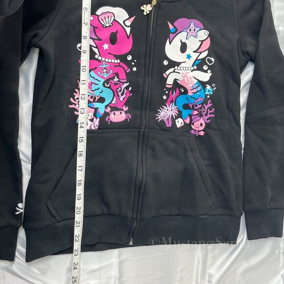 Super Rare Tokidoki 10 Year 2015 Mermicorno Buds Black Womens Small Hoodie New - Picture 10 of 12
